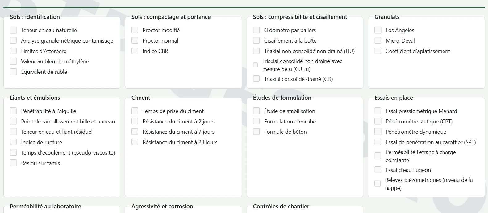 Catalogue d'essais