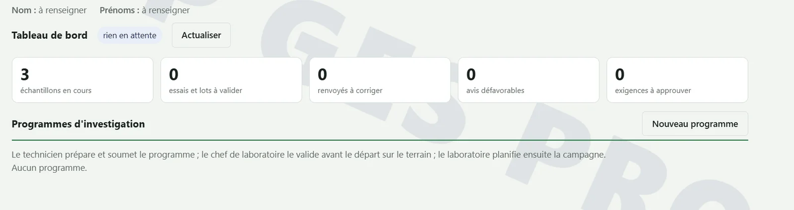 Programmes d'investigation